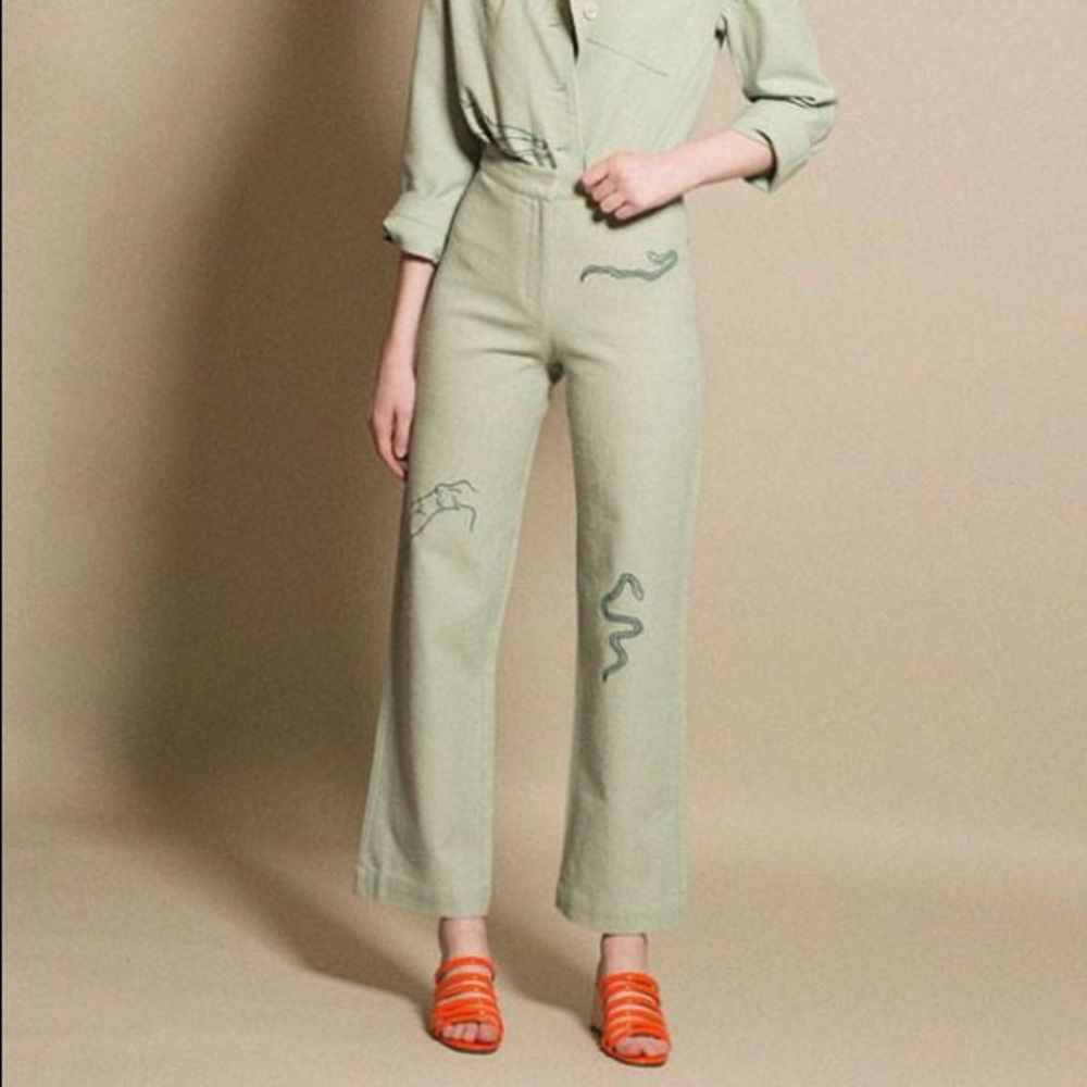 Paloma Wool Vera Mint Green Linen Pants sz36 (27)